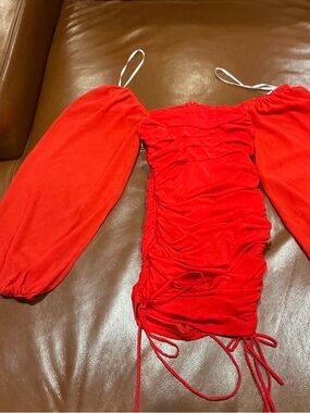 Windsor Smith Red Ruched Off-Shoulder Mini Dress